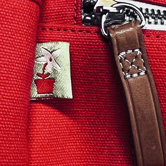 Fossil Coated Canvas Small Tote Bag Hand Bag Purse Pockets Orange Leather Straps - Picture 3 of 13